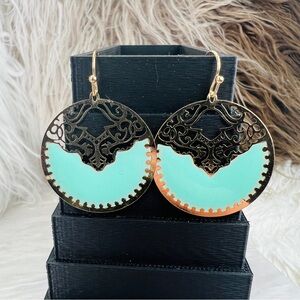 Pretty lightweight, goldtone, mint, filigree pierced earrings